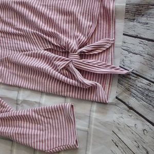 Bobeau Size L Pink White Striped Long Sleeved Shirt